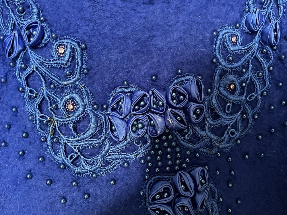 Kobaltowy sweter vintage wełniany angora