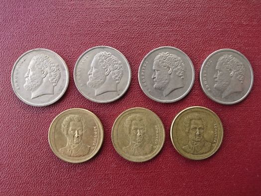 Монеты 10 и 20 драхм 1986, 1988, 1990, 1992 года