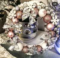 Wianek świąteczny bożonarodzeniowy Glamour biel róż srebro handmade