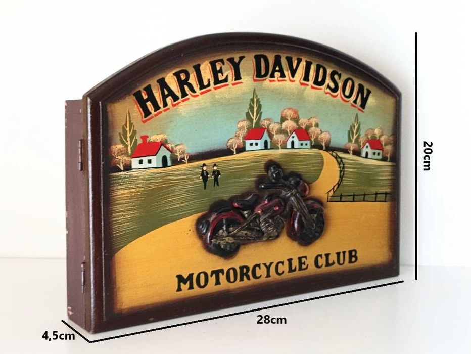 Chaveiro Harley Davidson em relevo pintado à mão