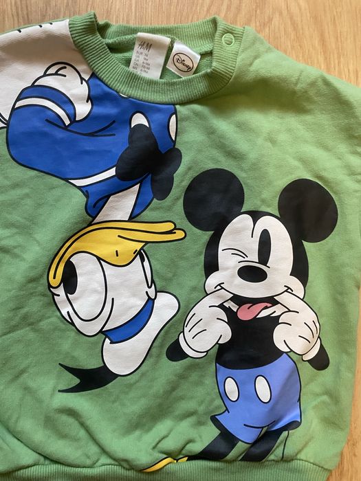 Zielona bluza H&M z Donaldem i Miki, stan idealny, r. 74 (6-9 mies.)