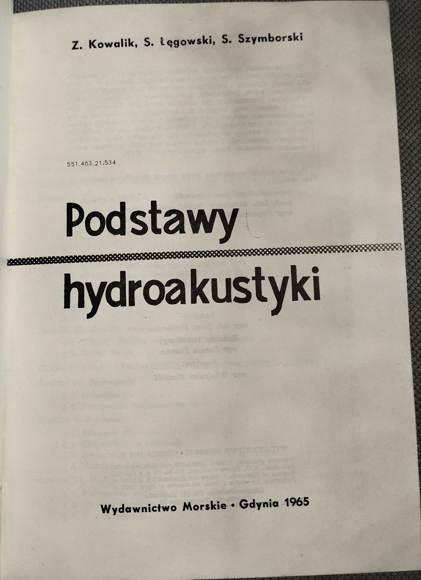 Podstawy hydroakustyki Z. Kowalik S. Łęgowski S. Szymborski
