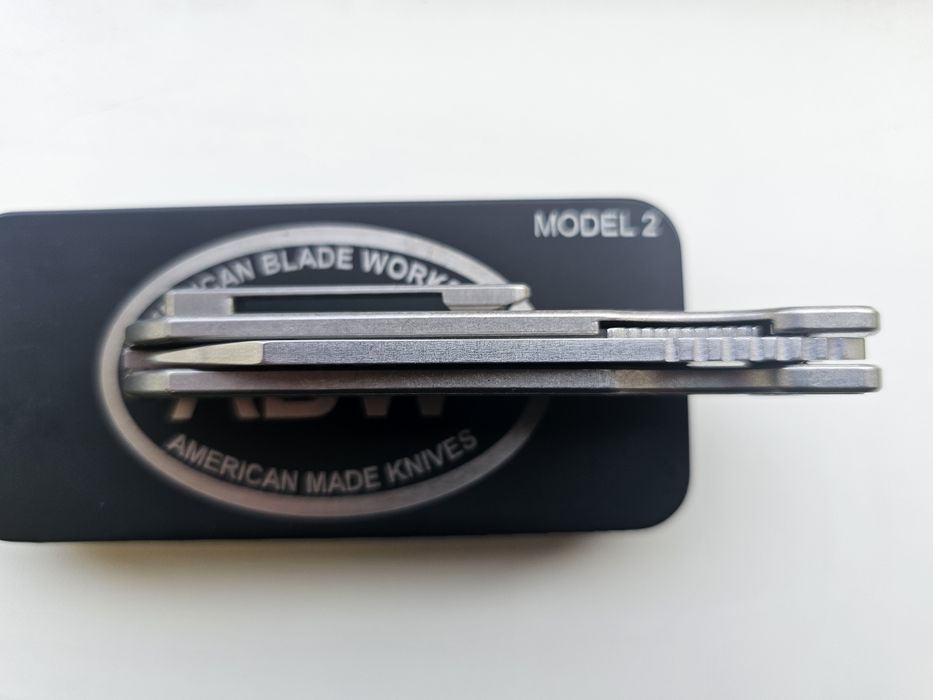 ABW Model 1 Button Lock Titanium with Watermelon Camo Carbon Inlay