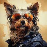 "Собака байкер" - принт на натуральном холсте