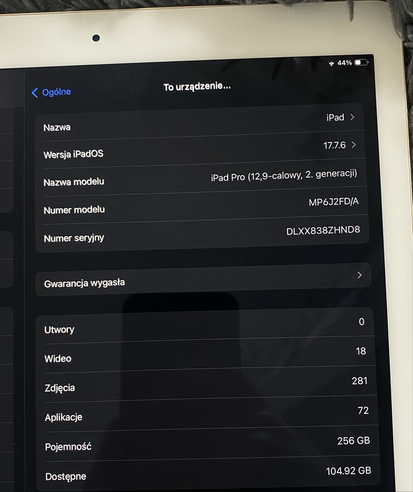 Apple iPad Pro 2 generacji, 12,9-calowy 256 GB używany