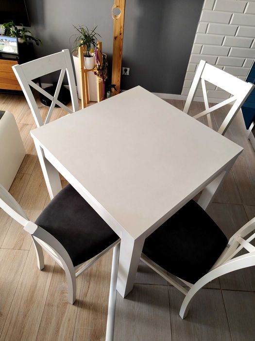 Zestaw stół+ 4 krzesła białe grafit styl skandynawski vintage