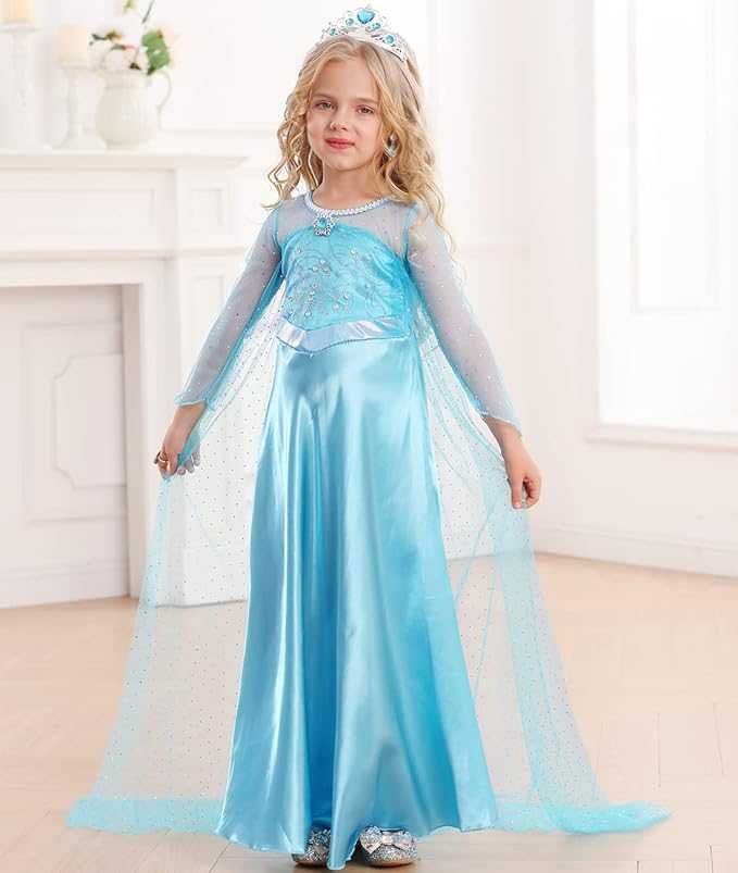 Strój sukienka przebranie ELSA ELZA KRAINA LODU na bal 146/152 CM K377
