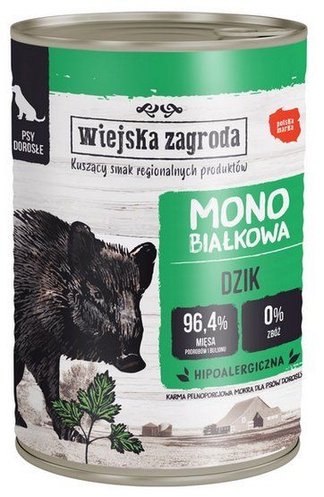 Karma monoproteinowa dla psów dorosłych - Wiejska Zagroda Dzik 400g