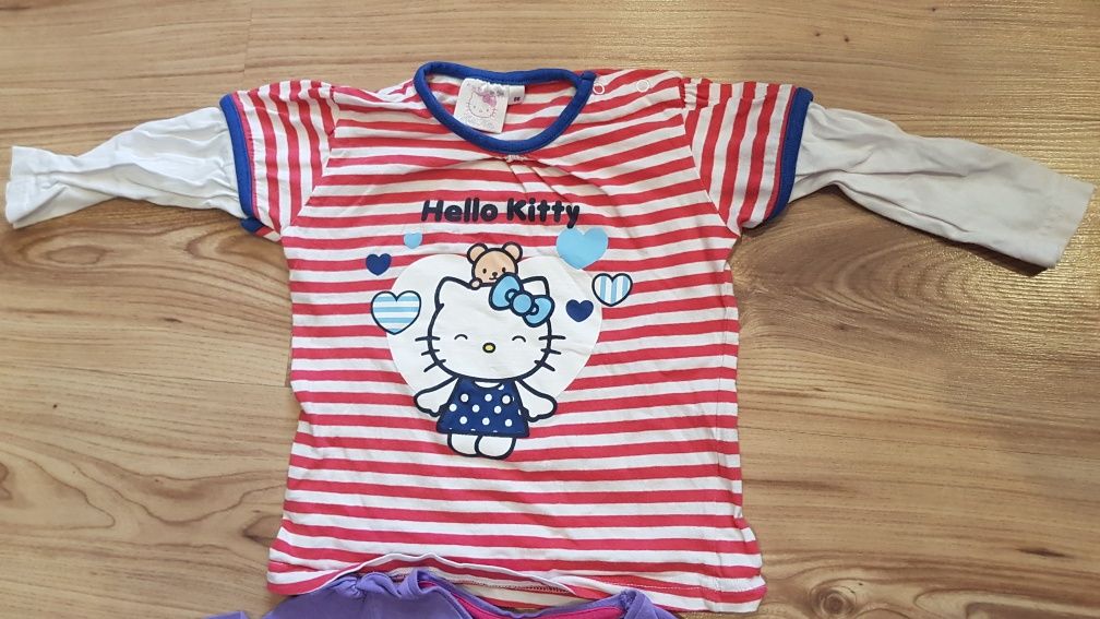 Trzy bluzeczki długi rękaw hello kitty księżniczka Zosia królik r.86