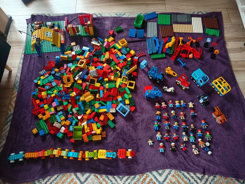 LEGO DUPLO – 9 kg klocków pojazdy ludziki pociąg farma myjnia
