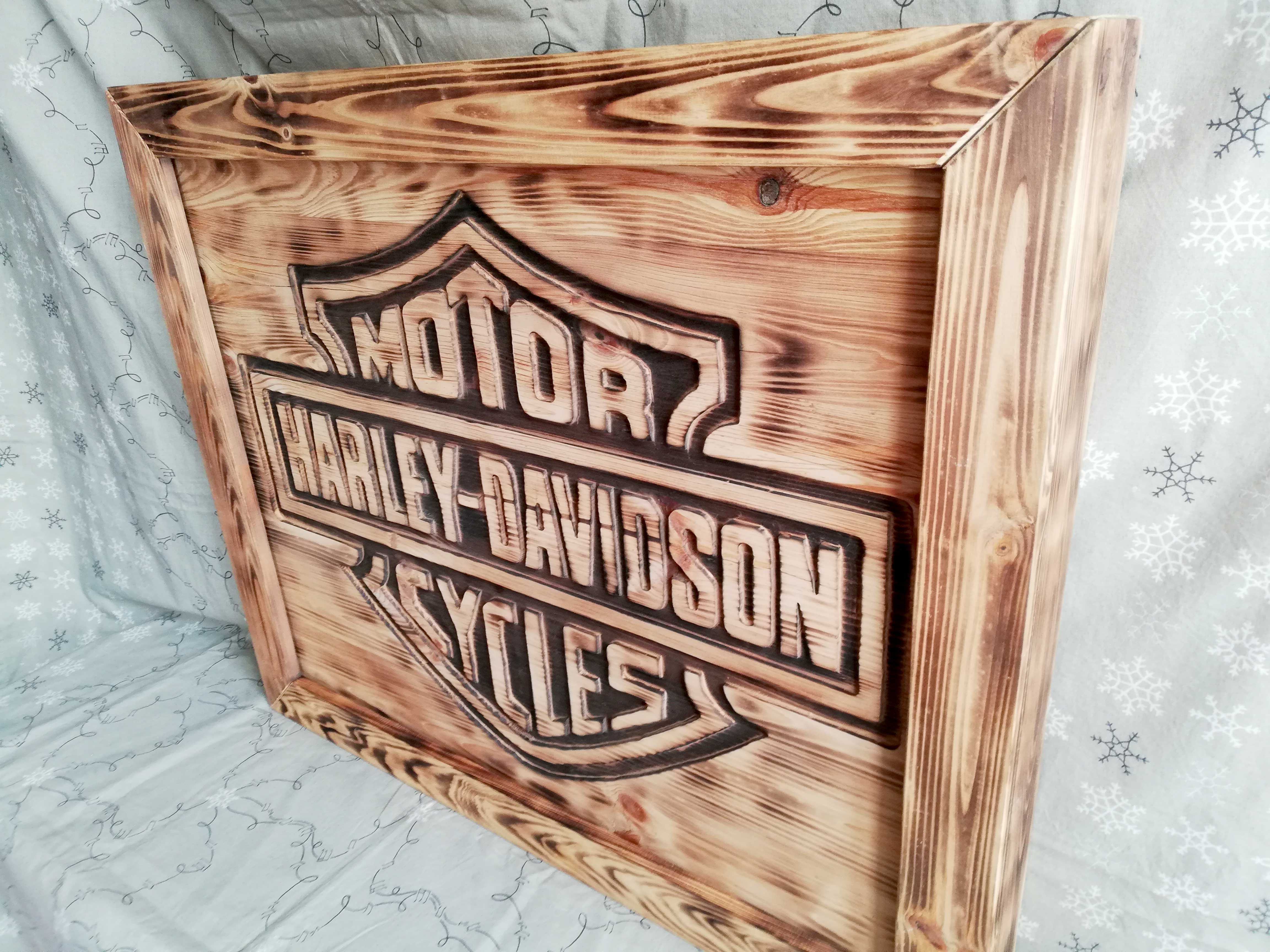 Obraz Harley Davidson na drewnie w ramie