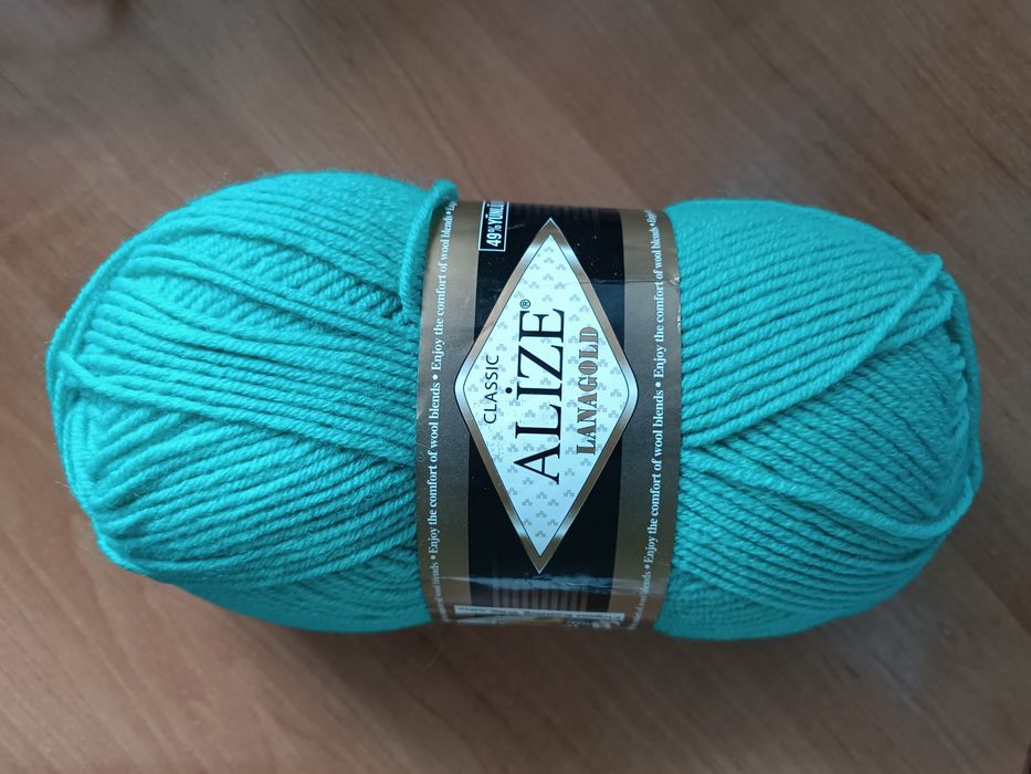 Пряжа Alize LanaGold (Лана Голд), біла, м'ятно-зелена