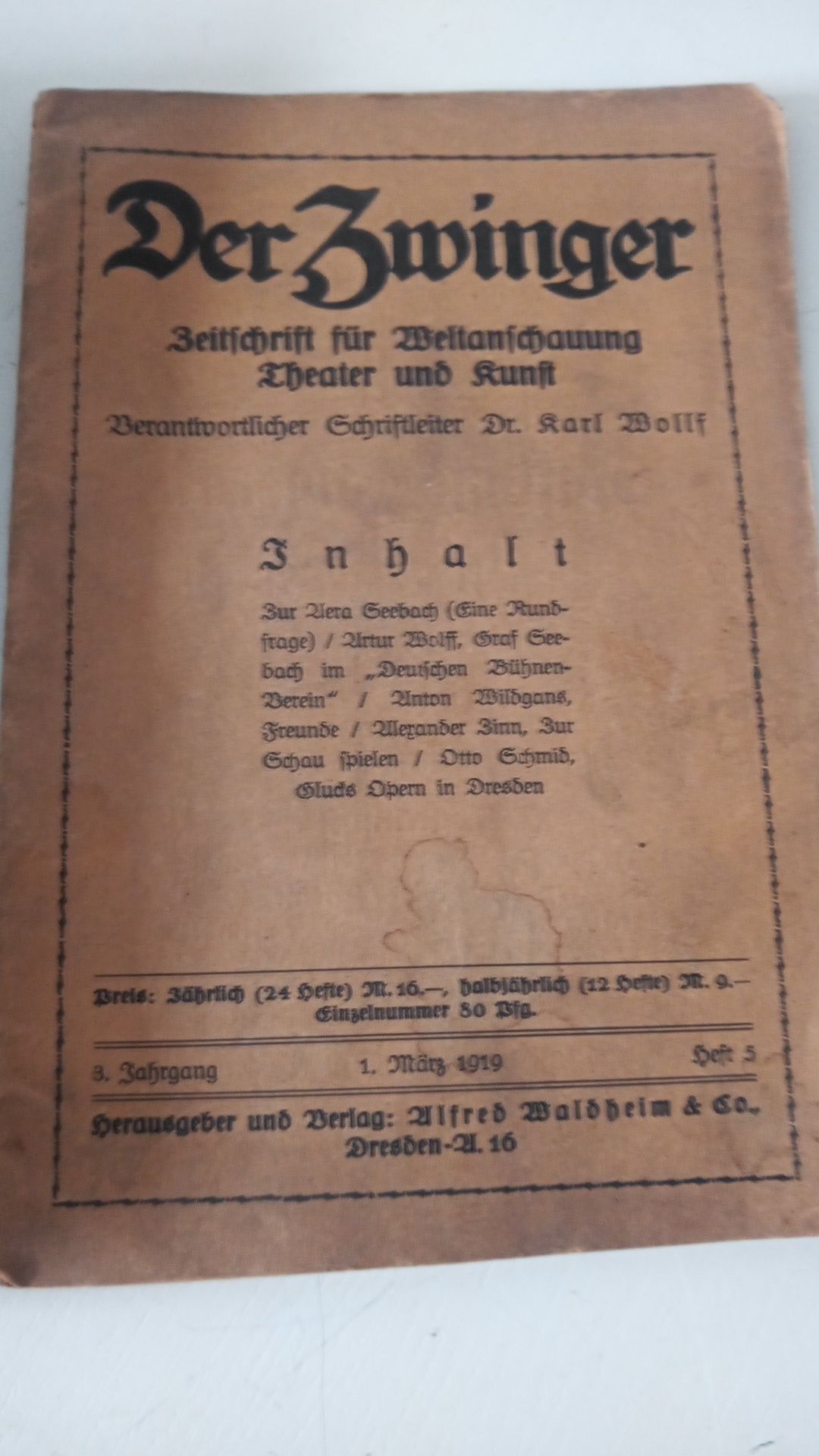 Der Zwinger Dziennik Dworskiego w Dreźnie Teatru  rok 1917, 1918, 1919