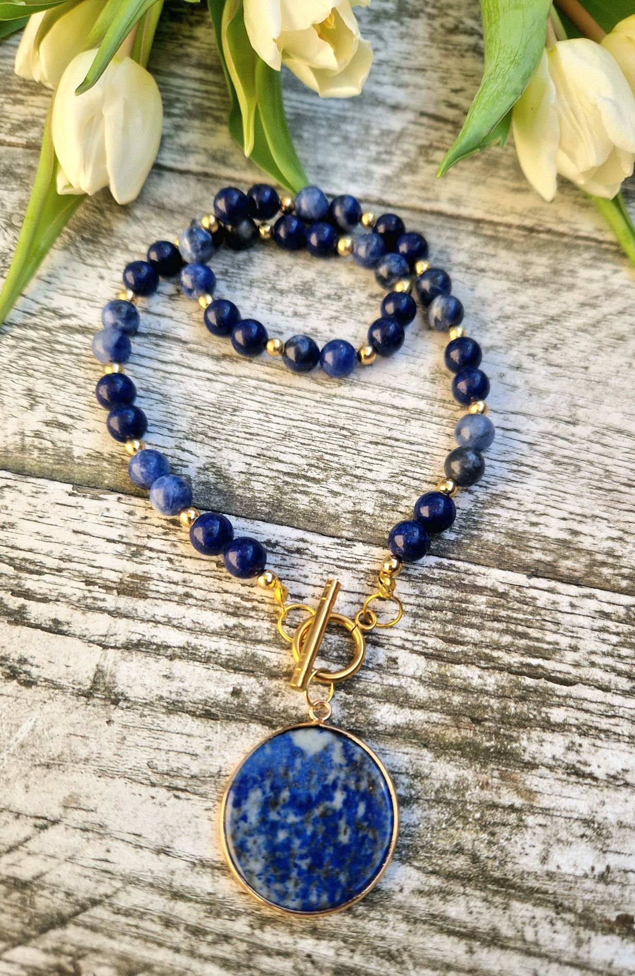Naszyjnik lapis lazuli lazuryt hematyt