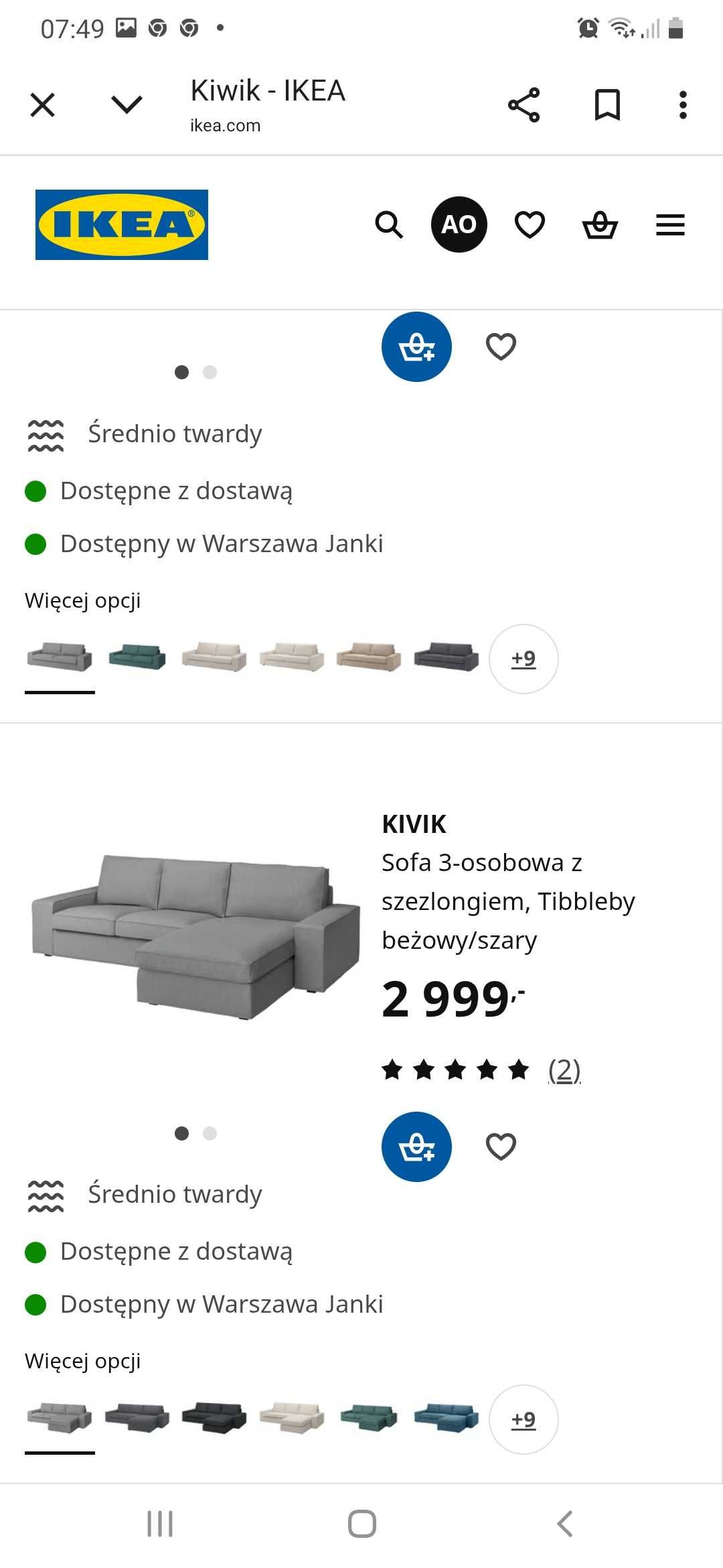 Sofa 3 osobowa z szezlongiem KIVIK