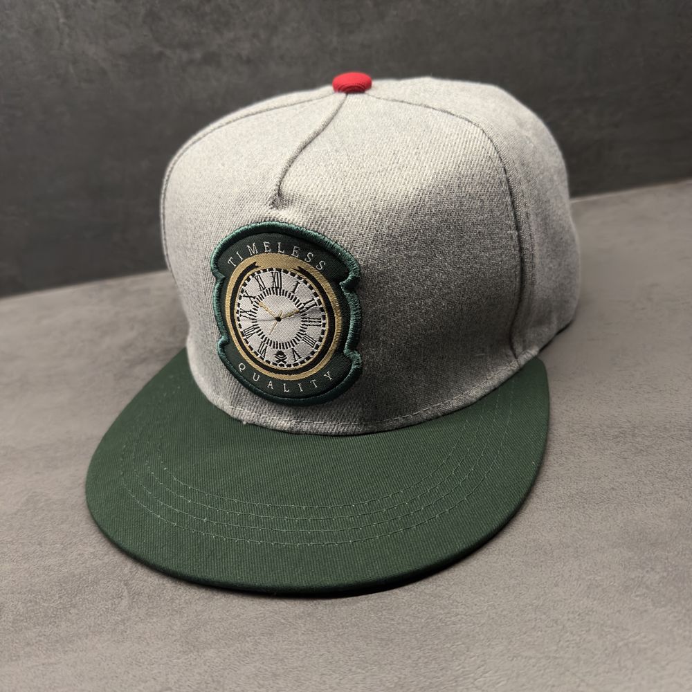 Czapka TIMELESS z haftem zegara | Styl retro | Szaro-zielona | Unisex