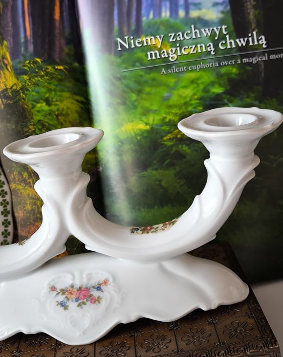 Świecznik kwiaty piękna stara porcelana