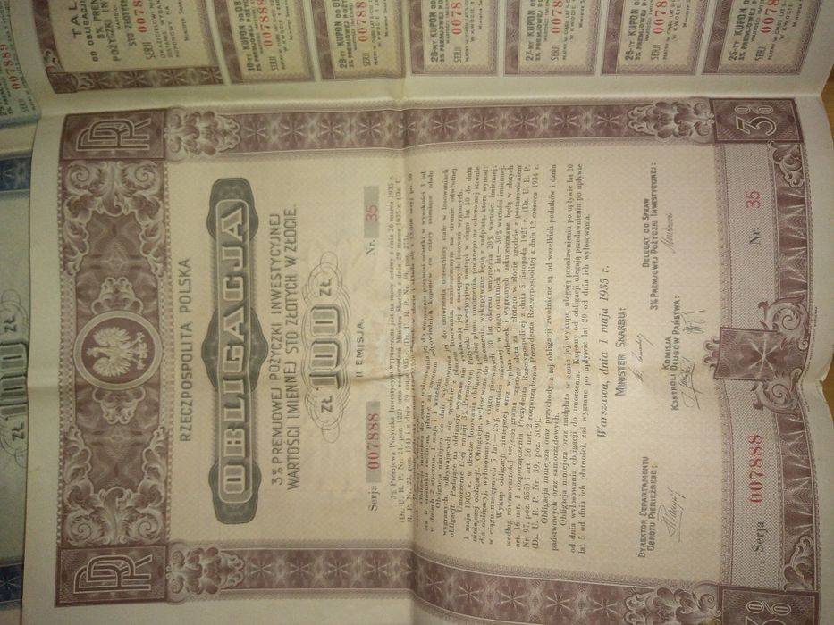 Stare dokumenty obligacje 1934-35 rok
