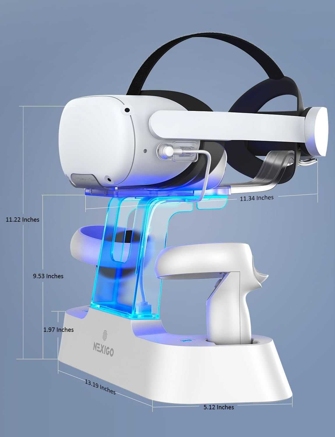 Stacja ładująca LED do gogli kontrolerów Oculus Quest 2 i 3 VR biała