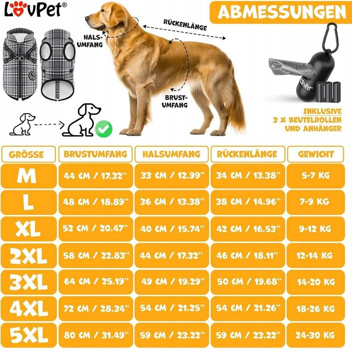 Kurtka dla psa z szelkami kamizelka zimowa 3XL 14-20 (45) LOVPET