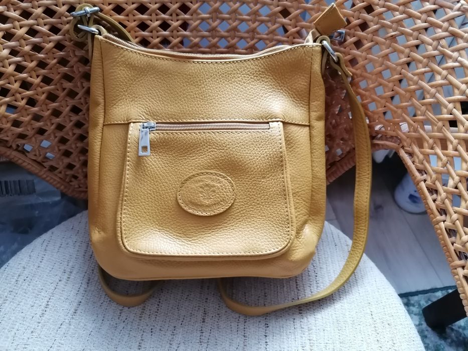 Torebka damska - listonoszka - skóra naturalna - kolor musztardowy.