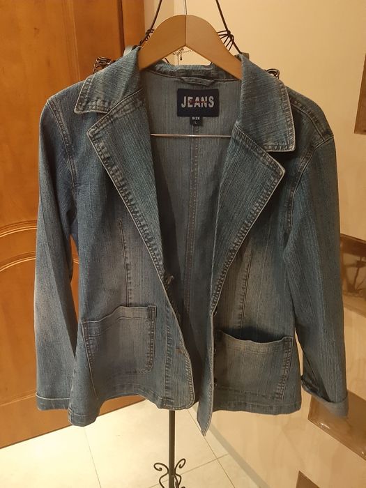 Kurtka L jeans denim vintage marynarka damska kolekcja boho denim nieb