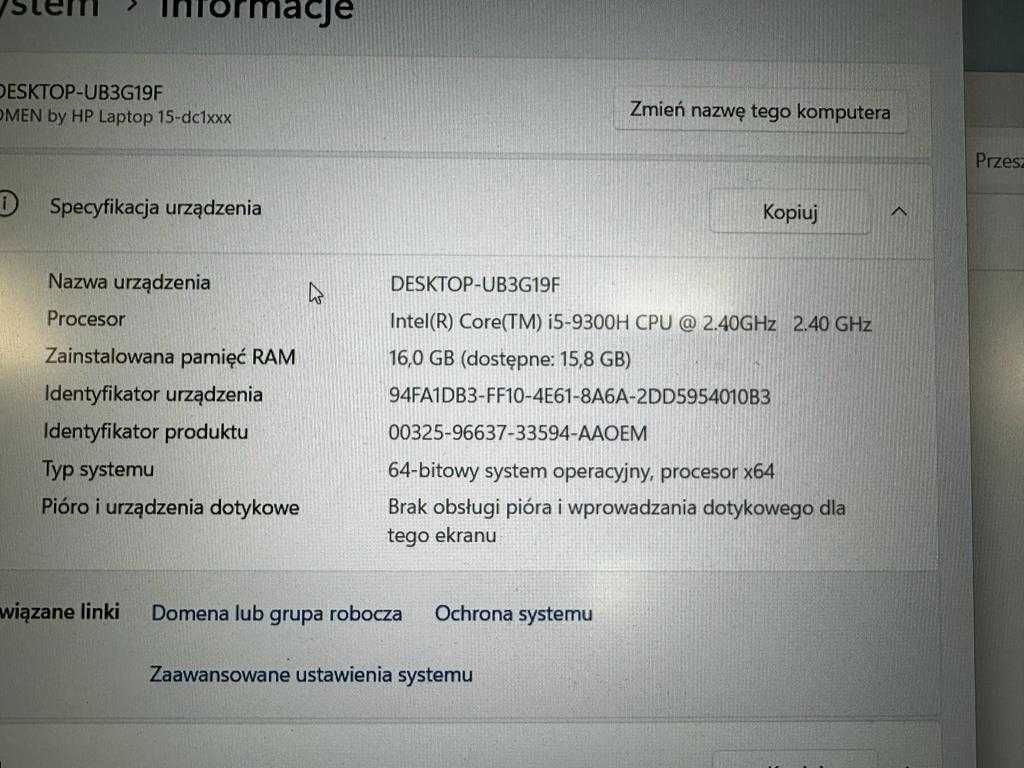 Sklep laptop HP Omen 15 i5 16gb 256gb SSD 1gb GTX 1650 4gb