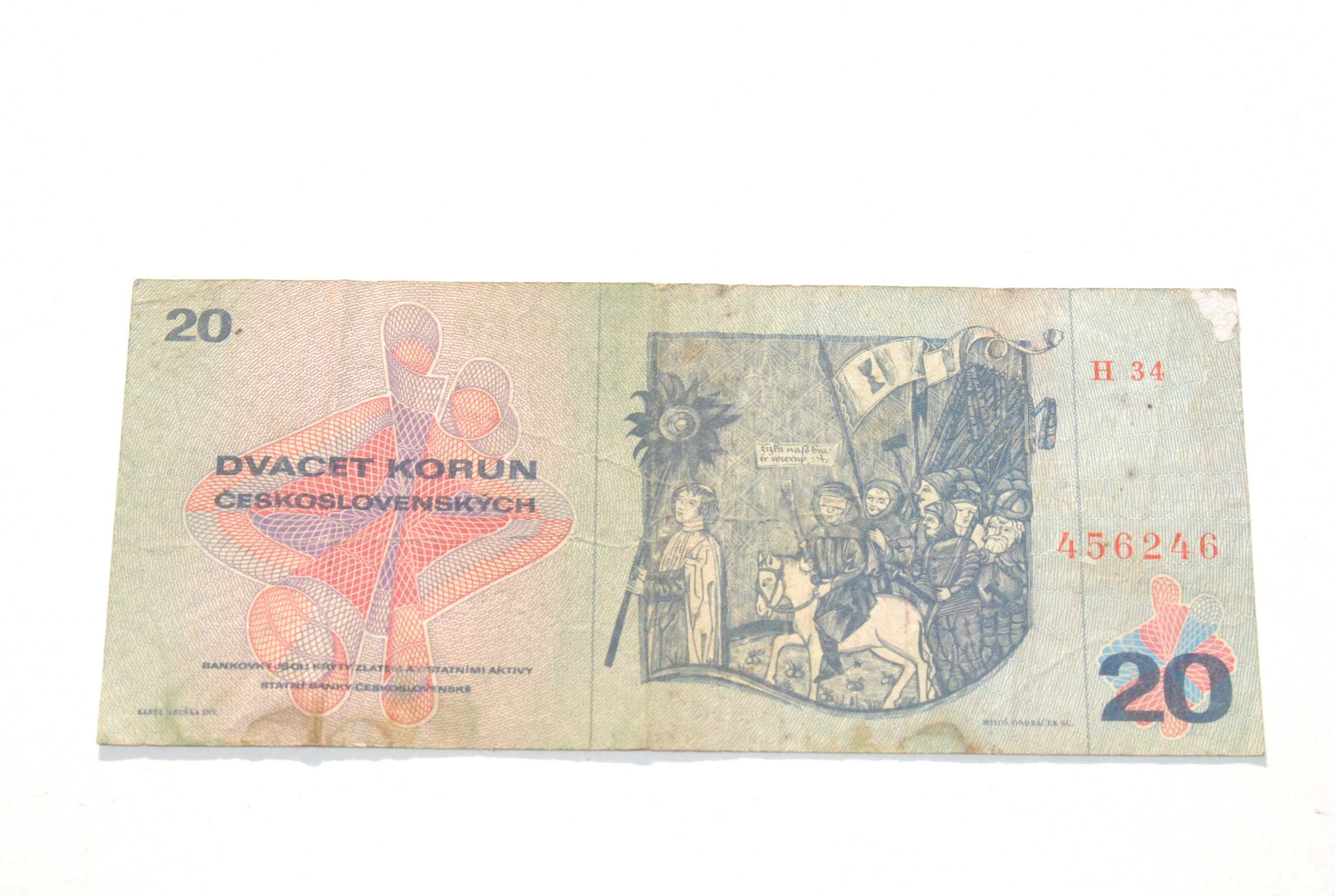 Stary banknot 20 koron Czechosłowacja 1970 antyk