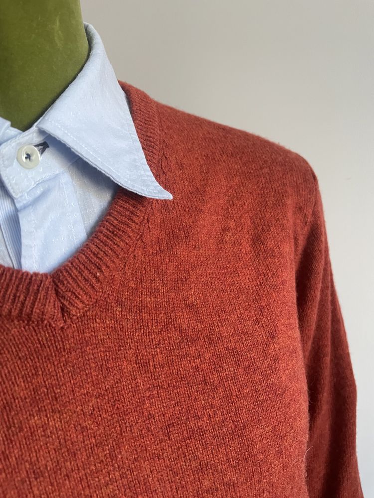 Męski sweter w serek Marks&Spencer M 100% wełna owcza jesień zima