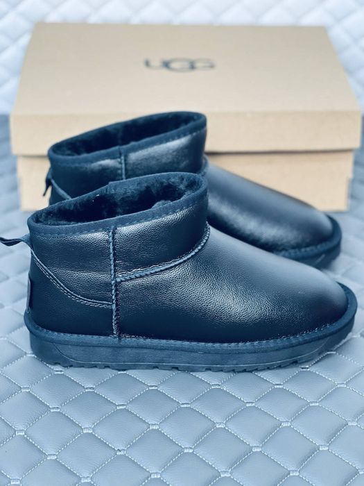 Мужские кожаные ульира мини угг Ugg ultra mini leather black