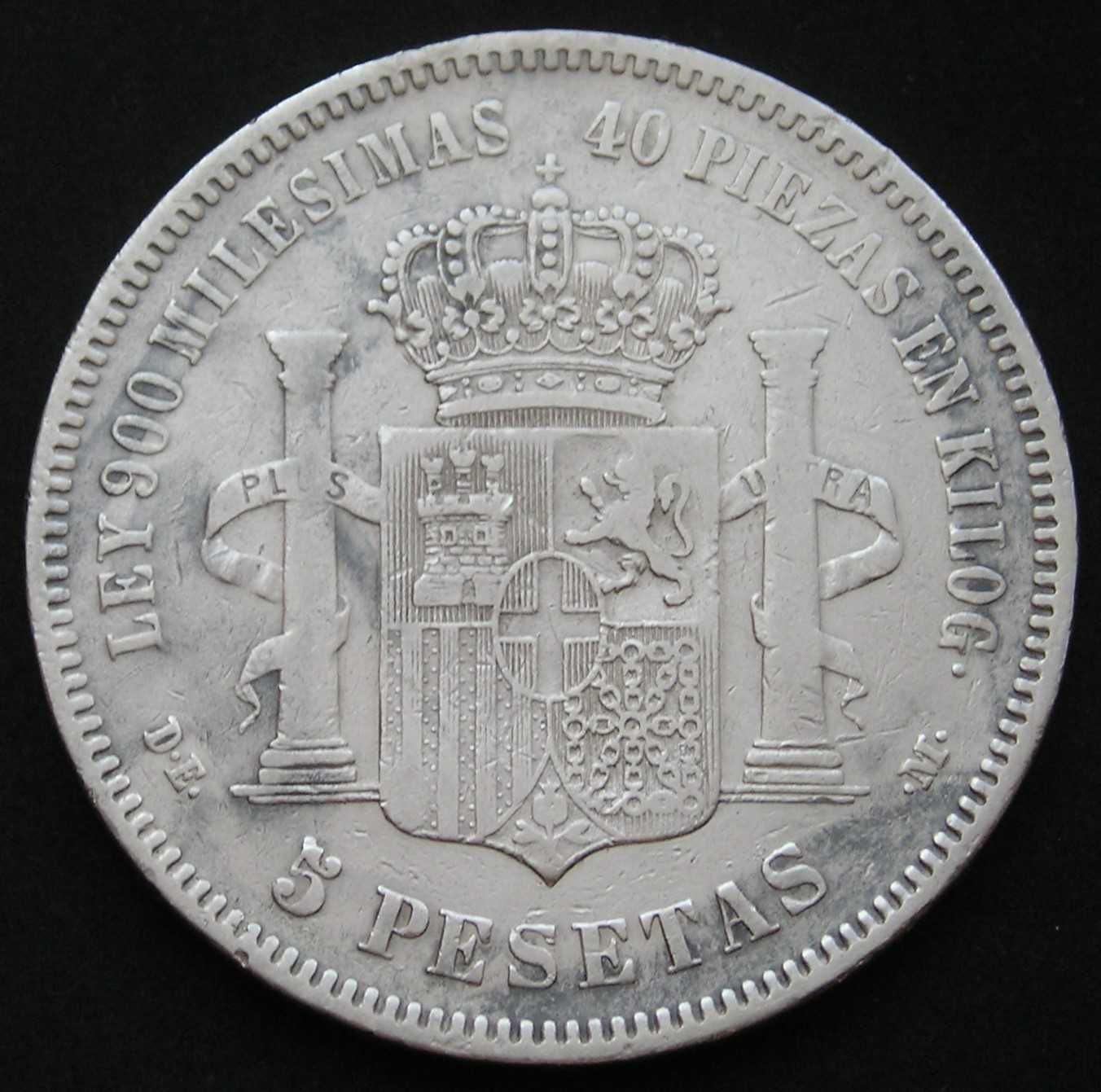 Hiszpania 5 peset 1871 - król Amadeo I - srebro
