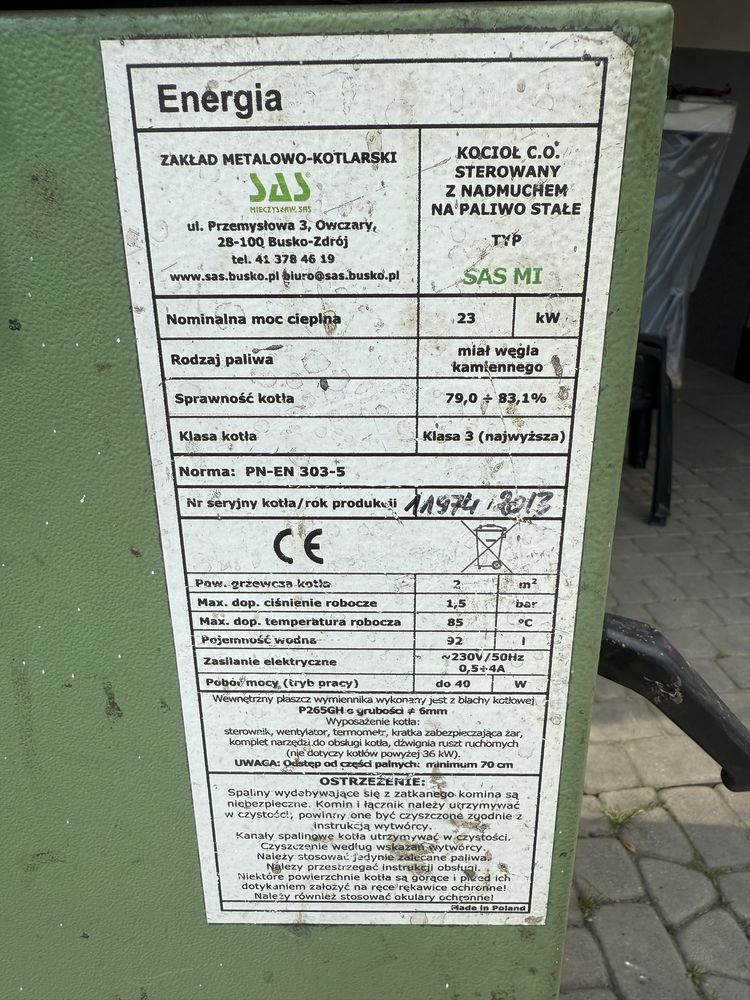 Sprzedam Piec sas 23 kw części gratis boiler 120 l