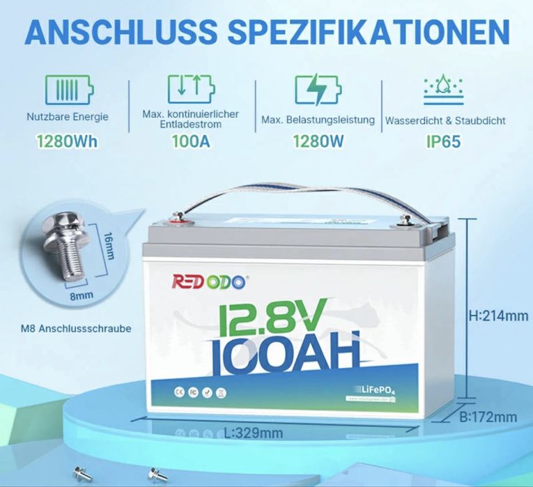 LiFePo4 акумулятор Redodo 12 В, 100 Аг Low temp
