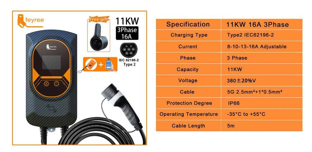 Wallbox Carregador 11 kw - 16A -Trifasica -C/ APP - elétricos hibridos