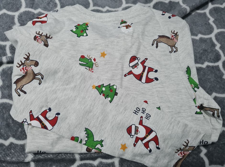 Bluzka z długim Mikołaj Święta c&a nowa 122 szara czerwona Renifer