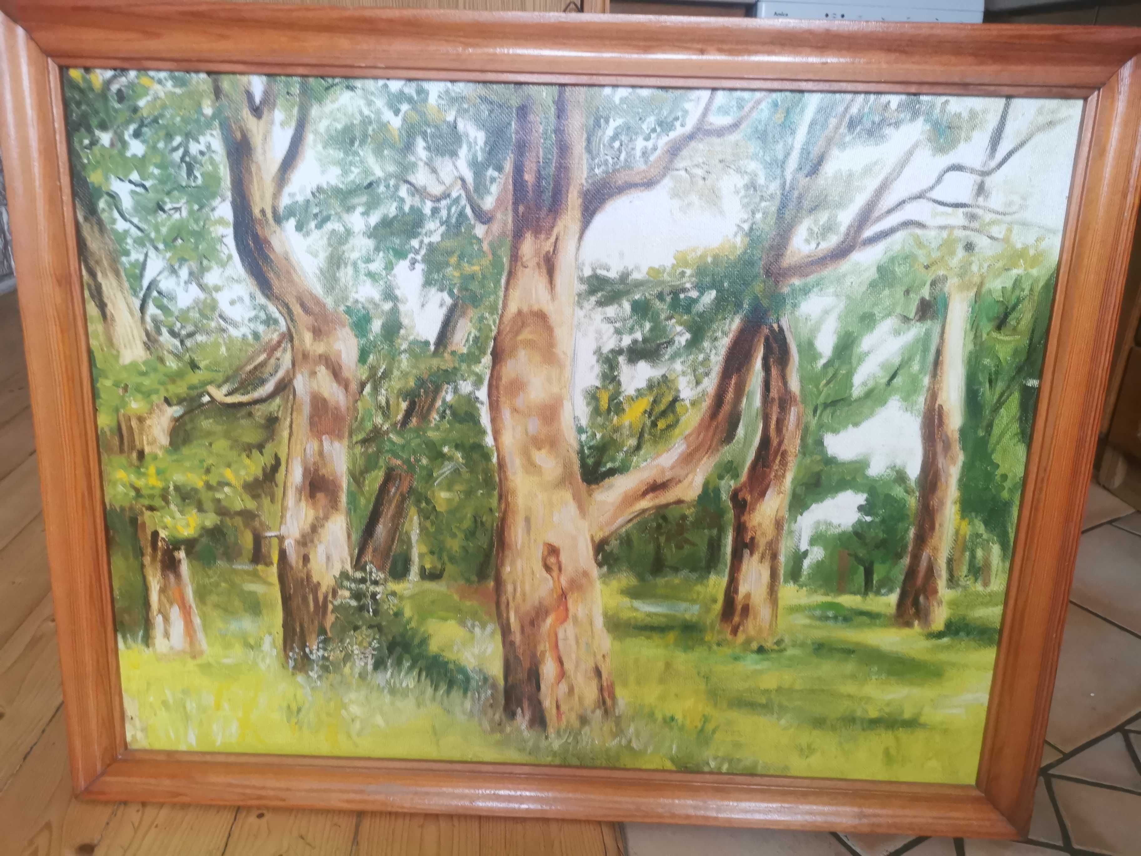 Duży obraz olejny malowany ręcznie 70x90 z ramą drewnianą