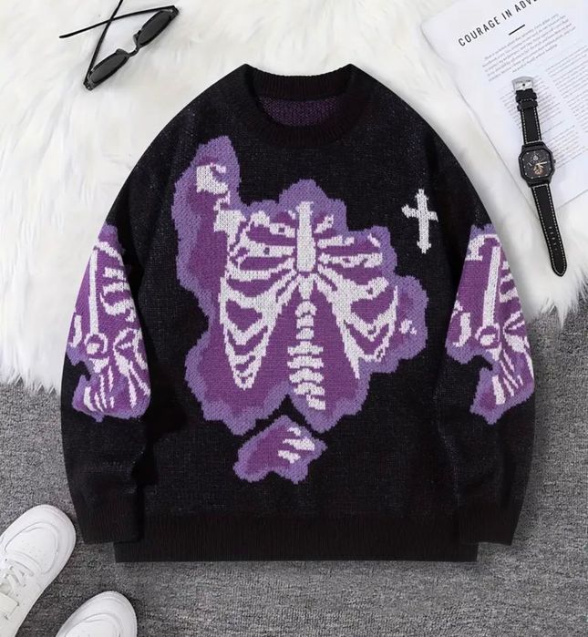 Светр унісекс скелет y2k вʼязаний лонгслів