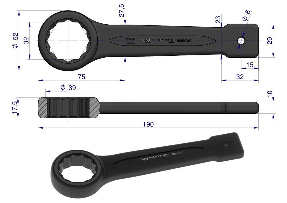 Klucz oczkowy do pobijania 32 mm Waryński