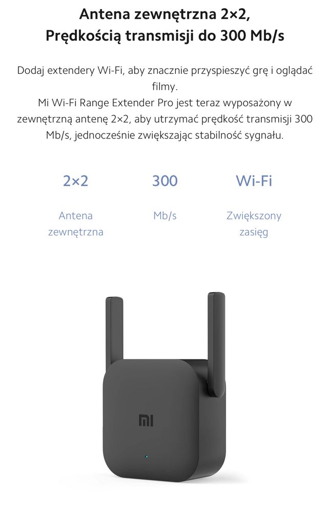 Wzmaczniacz Xiaomi Wifi repeater range extender PRO 2x2 MIMO