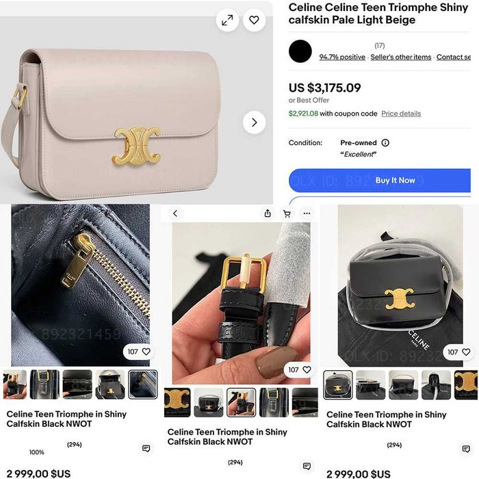 Celine Triomphe Classique 2025 Black Сумка Селин Триумф черная кожаная