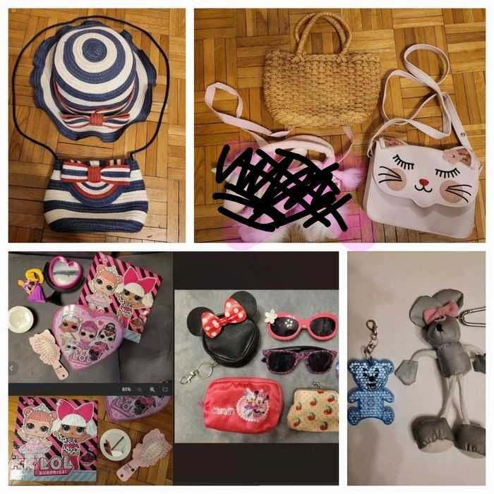 Zestaw młodej damy (torebki, kapelusz, portmonetki, okulary, etc.)