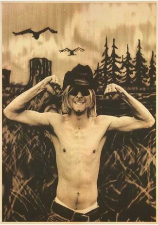 PIĘKNY duży plakat muzyczny vintage KURT COBAIN Nirvana