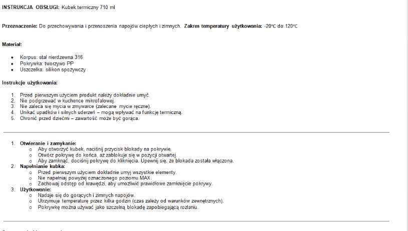 Kubek termiczny sportowy bidon termos z ustnikiem 0,7l stal nierdz
