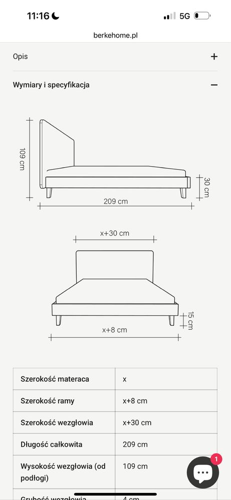 Łóżko 180x200 Berke Slim eleganckie (rama i stelaż)