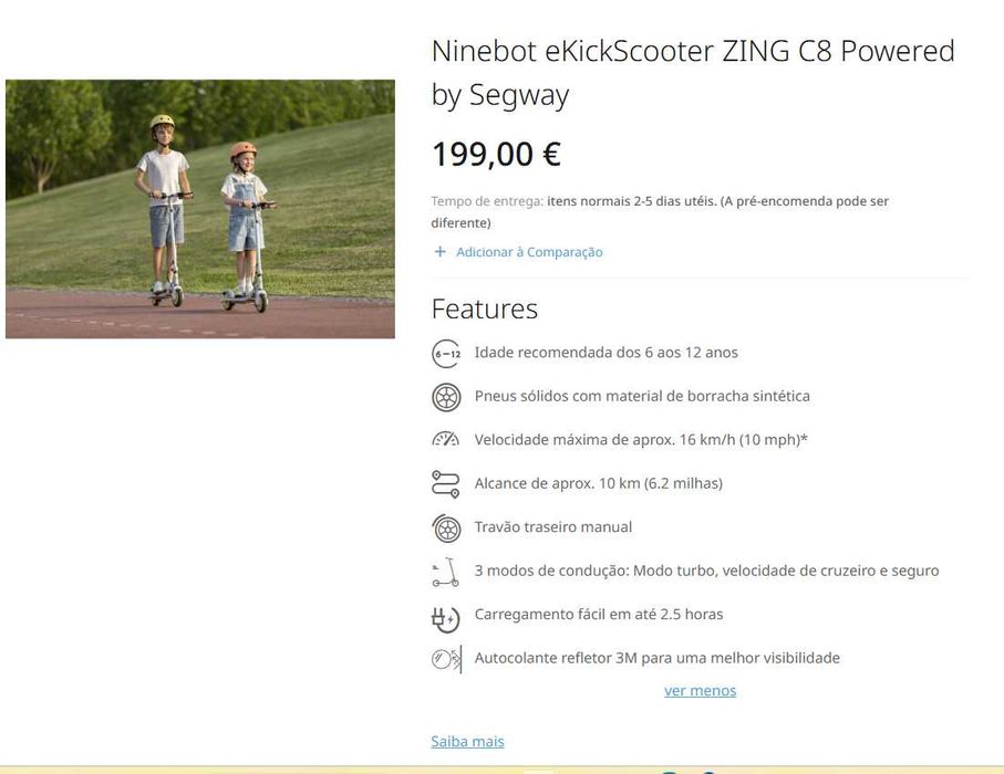 Ninebot eKickScooter ZING C8 Powered by Segway - Scooter elet. criança