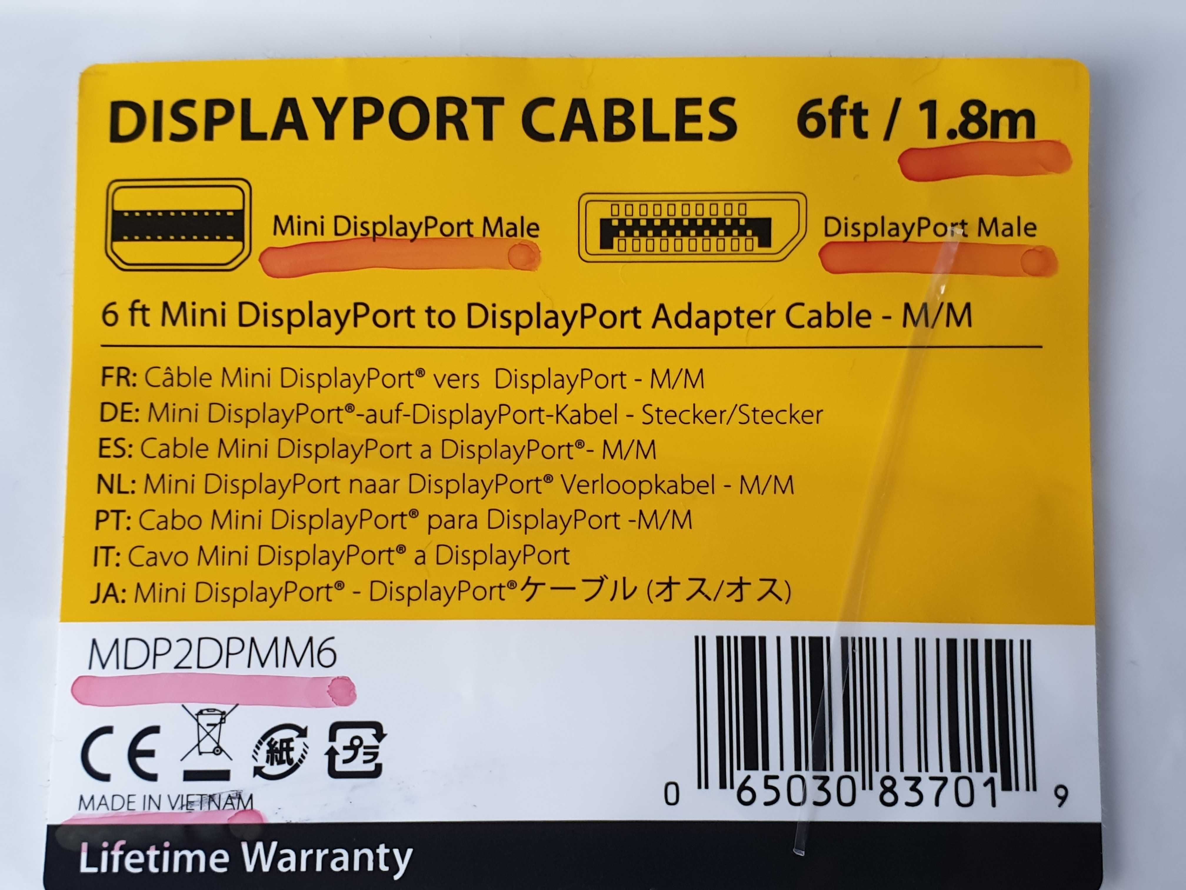 кабель Mini DisplayPort to DisplayPort  1.8