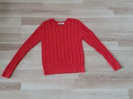Sweter czerwony we wzór warkoczy, gruby splot L 40 XL 42 100% bawełna