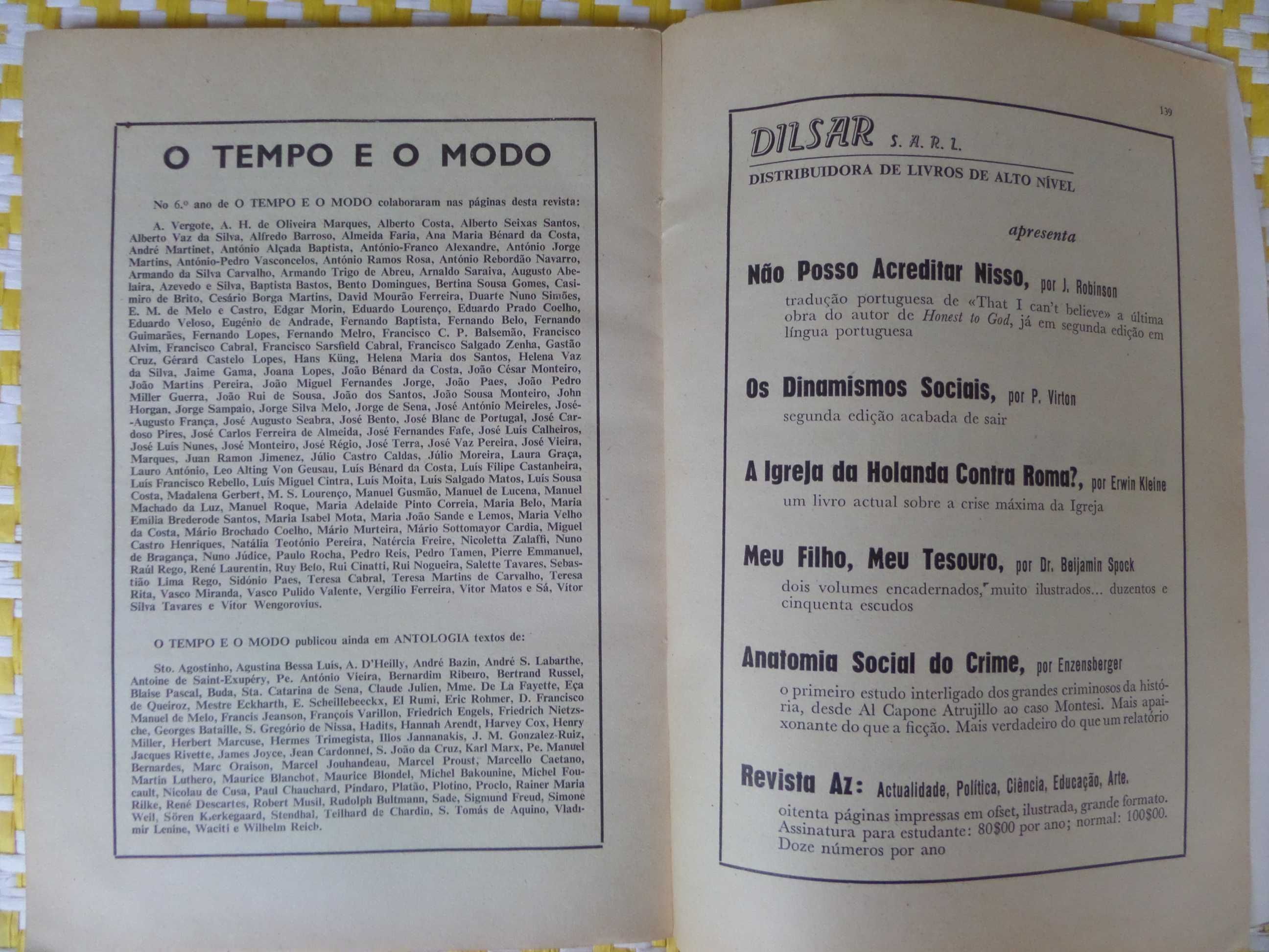 REVISTA O TEMPO E O MODO
 N.º67: Guia para as eleições. Jan 1969