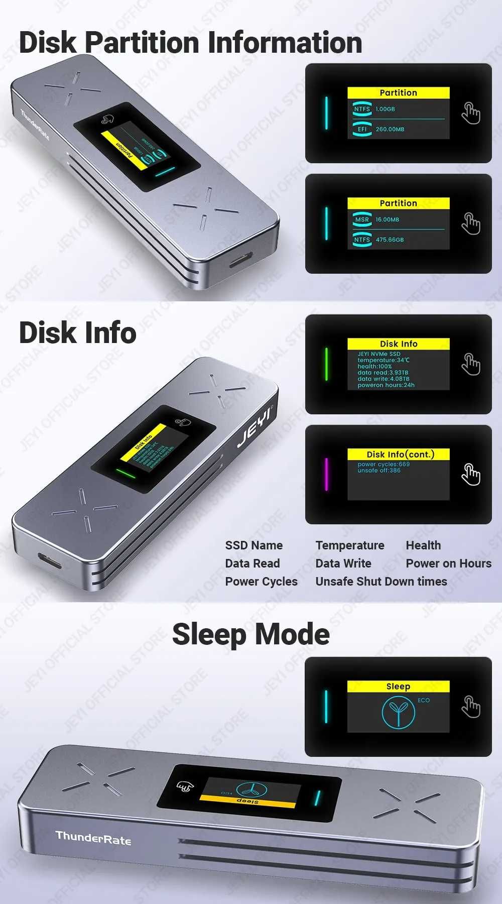 JEYI i9x NVMe / SATA SSD карман, USB 3.2 10Gbps, в комплекте 2 USB