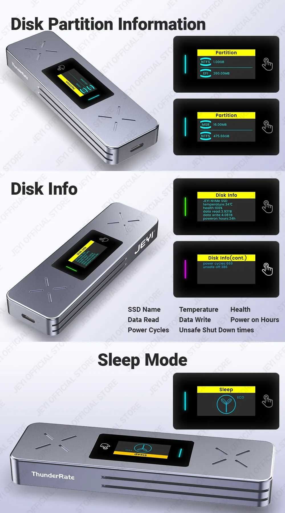 JEYI i9x NVMe / SATA SSD карман, USB 3.2 10Gbps, в комплекте 2 USB